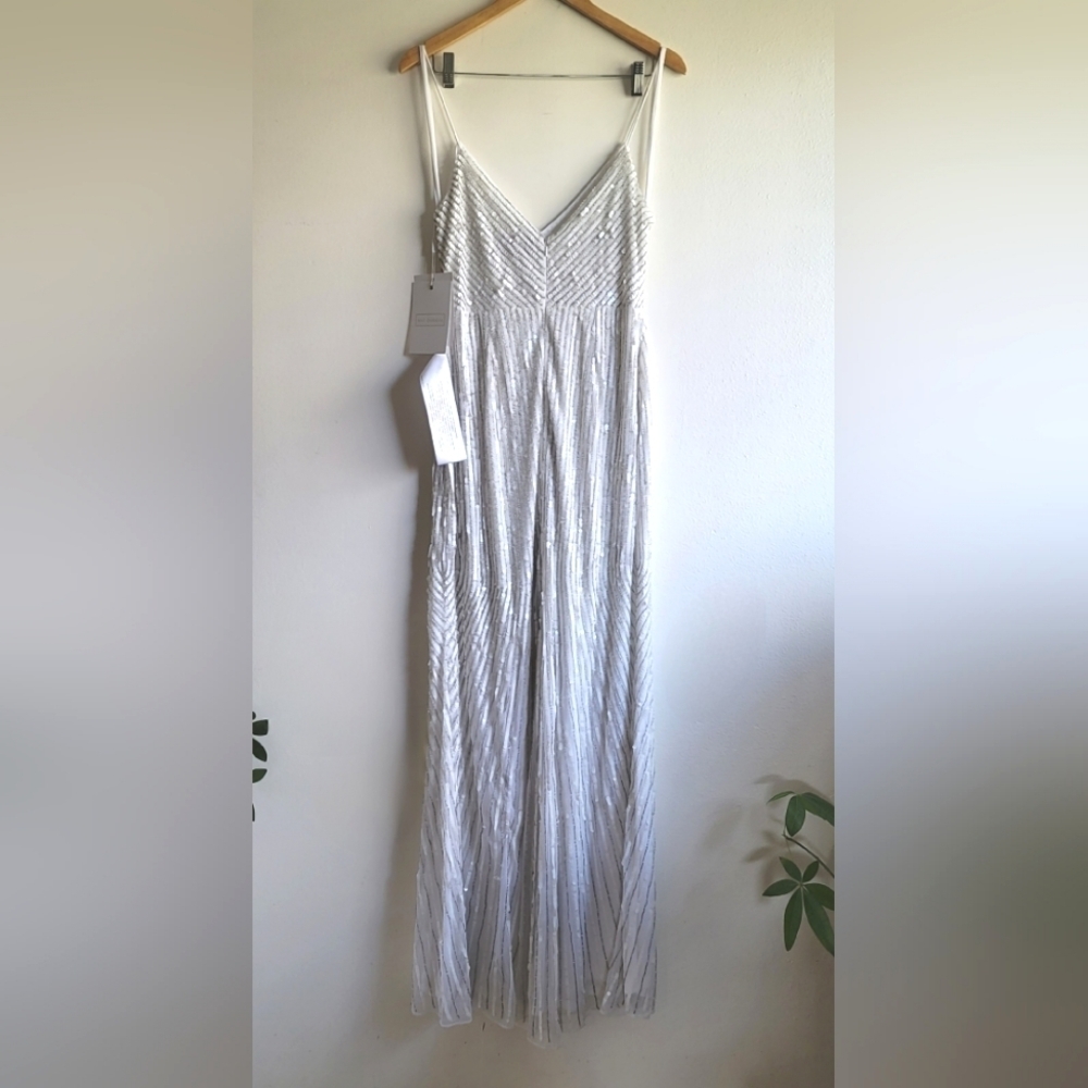 NWT Mac‎ Duggal, Sequin Spaghetti Strap Gown, Pearl, Size 8 -$498 - Picture 5 of 15